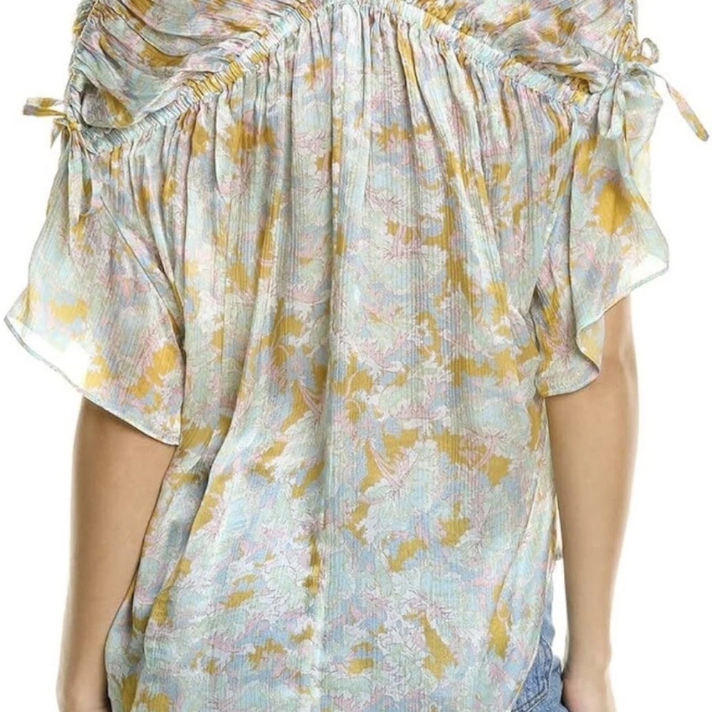 Vince Lotus Ruched Flutter Sleeve Silk Blouse, Size Medium - Picture 2 of 16